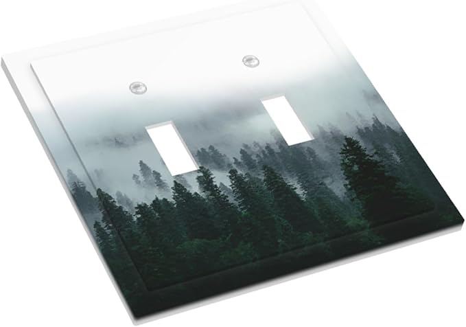 Forest Pine Forest Foggy Mountain Natural Scenery Decorative Switch Plates 2 Gang Double Toggle Outlet Light Switch Cover Wall Plate Electrical Faceplate for Bed Room Living Room Decor