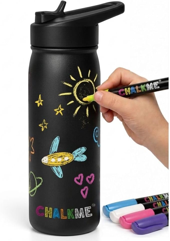Kids Water Bottle 20oz Stainless Steel Vacuum Insulated with Washable Markers Included, Decorate Your Own Water Bottle, Dishwasher Safe, Easter Basket Stuffers for Boys & Girls