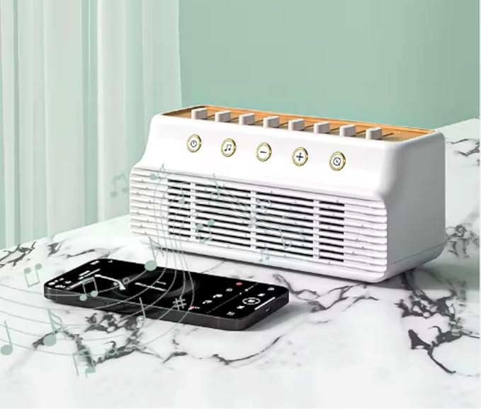 3 in 1 Portable White Noise Sound Machine & Bluetooth Speaker, 255+ Natural Sound Mixer, Timer, Sleep Sound Machine, White/Wood Color. For Relaxation, Stress Relief, Wellness, Yoga, Deep Sleep, Focus.