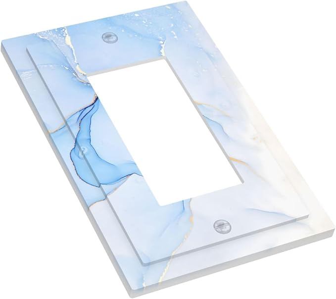 Modern Art Blue Gold Marble Abstract Luxury Print Decorative Outlet Covers 1 Gang Single Rocker Light Switch Cover Plate Wall Plates GFCI Faceplate for Bathroom Living Room Decor