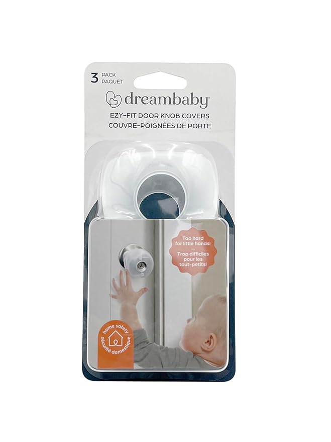 Dreambaby EZY-Fit Door Knob Child Proof Safety Covers - Fits Most Standard Doorknobs - Suitable for Push & Twist Locks - White - 3 Pack - Model L908