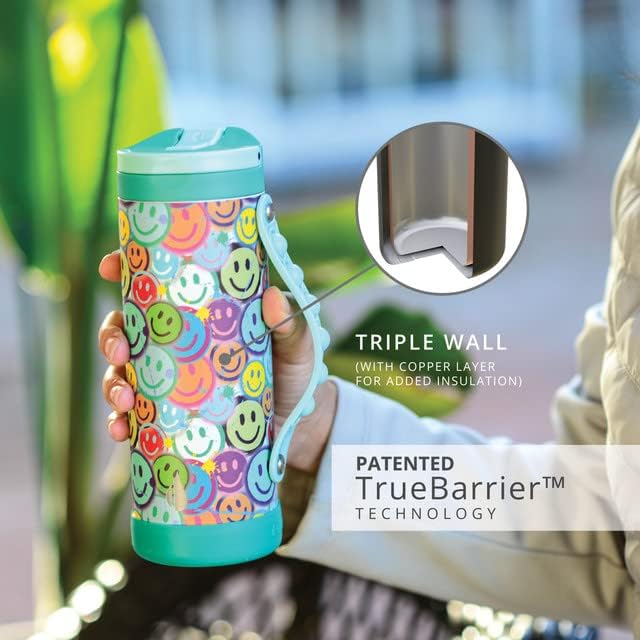 Elemental Iconic Kids Water Bottle for School - 100% Leak-Proof Insulated Water Bottles with Straw Lid & Pop-It Handle for Boys & Girls - Triple-Wall Insulated & BPA-Free, 14oz – Graffiti Smile