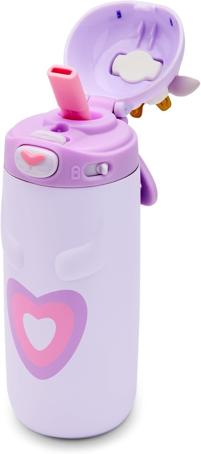 Ello Ellies 12oz Vacuum Insulated Stainless Steel Kids Water Bottle with Straw and Built-in Carrying Handle and Leak-Proof Locking Lid for School Backpack, Lunchbox and Outdoor Sports, Lamb Princess