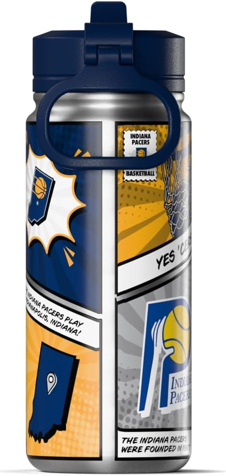 Hydrapeak x NBA Indiana Pacers 20 oz Stainless Steel Water Bottle, Officially Licensed Double Wall Insulated Sports Bottle with Straw Lid, Reusable Leakproof Gift for Kids & Adults