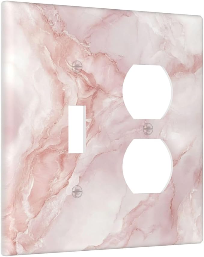 Light Switch Cover Plate Pinkish-White Marble Abstract Luxury Elegant 2 Gang Outlet Covers 1 Toggle 1 Duplex Socket Cover Wallplates Electrical Switch Plate Covers for Bathroom Home Decor