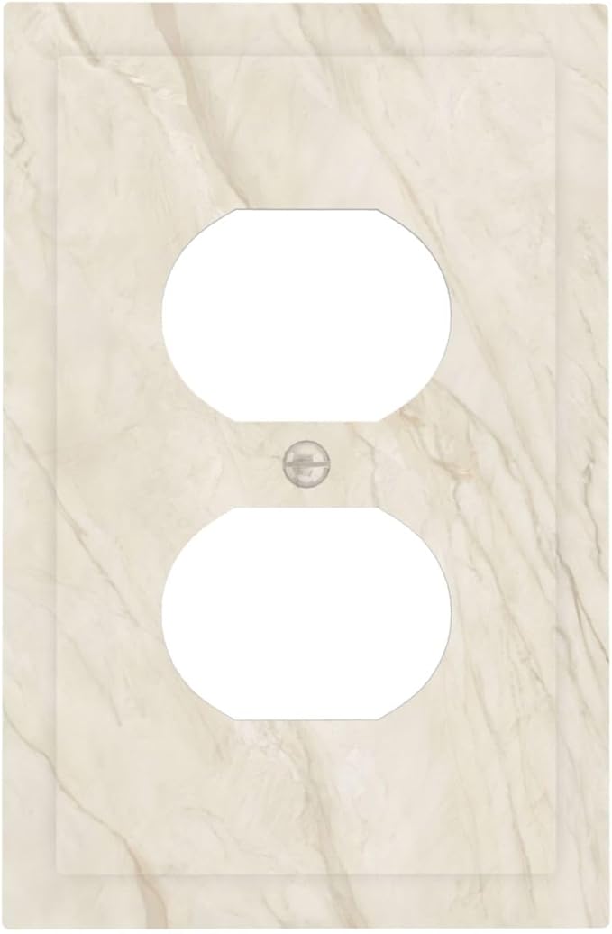 White Taupe Marble Abstract Luxury Outlet Covers 1 Gang Duplex Light Switch Cover Decorative Switch Plates Electrical Receptacle Faceplate Wall Plate for Bathroom Kitchen Home Decor