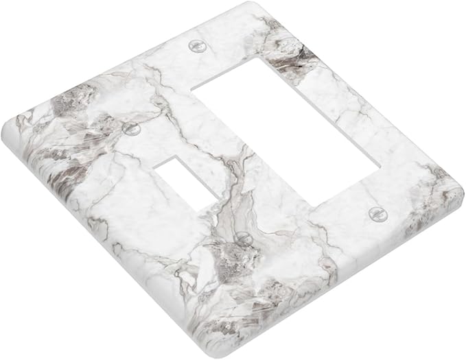 White And Gray Marble Patterns Texture Abstract Print Outlet Covers 1 Toggle 1 Rocker Combination Decorative Wall Plate Electrical Switch Plates Light Switch Cover Plate for Bathroom Kitchen Decor