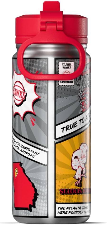 Hydrapeak x NBA Atlanta Hawks 20 oz Stainless Steel Water Bottle, Officially Licensed Double Wall Insulated Sports Bottle with Straw Lid, Reusable Leakproof Gift for Kids & Adults
