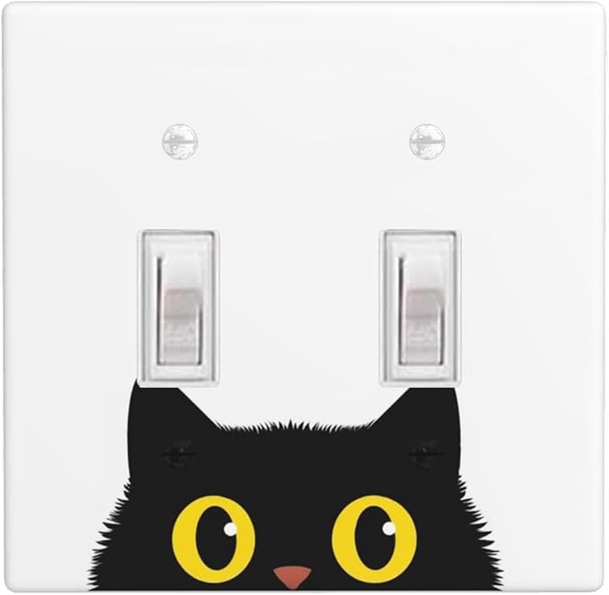 Cute Black Cat 2-Gang Double Toggle Switch Plate, Cartoon Cat Wall Plate for Bedroom, Bathroom, Living Room & Home