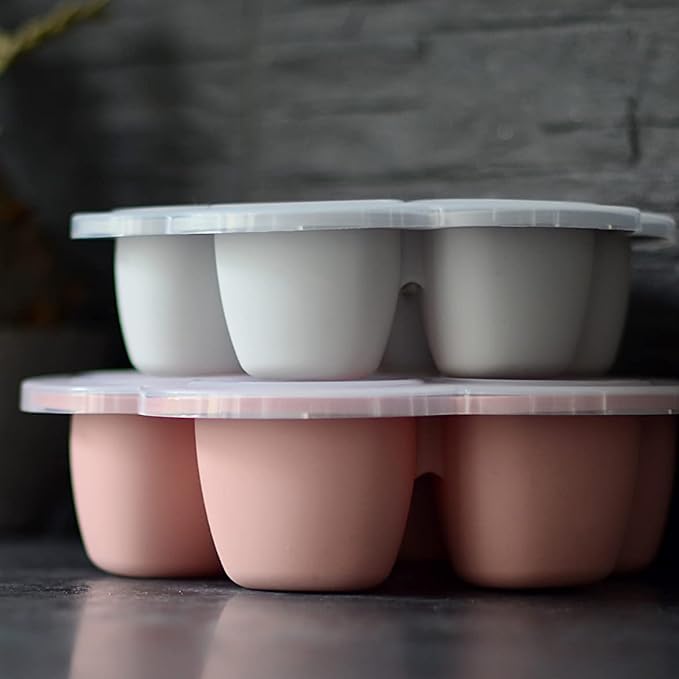 BEABA Multiportions Premium Quality Silicone Baby Food Freezer Tray with Clip On Lid, Baby Food Storage Container Ice Cube Tray Maker, Made in Italy, Rose, 3 oz