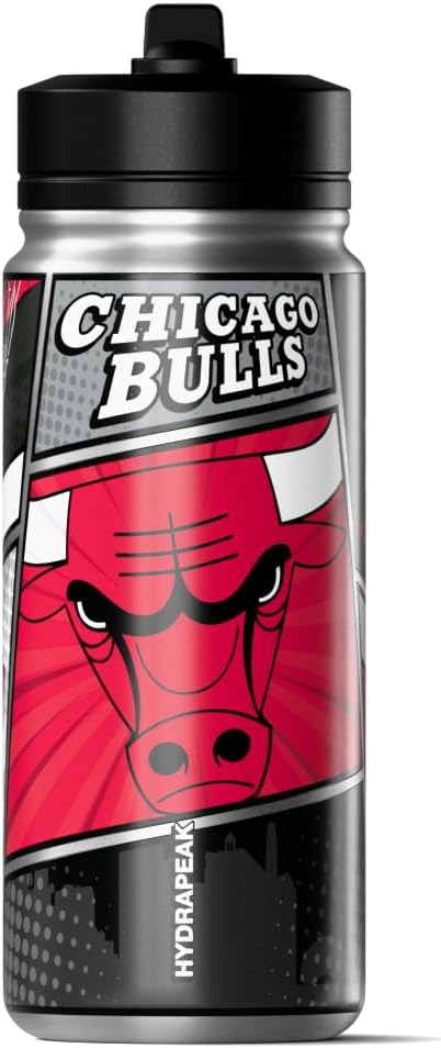 Hydrapeak x NBA Chicago Bulls 20 oz Stainless Steel Water Bottle, Officially Licensed Double Wall Insulated Sports Bottle with Straw Lid, Reusable Leakproof Gift for Kids & Adults