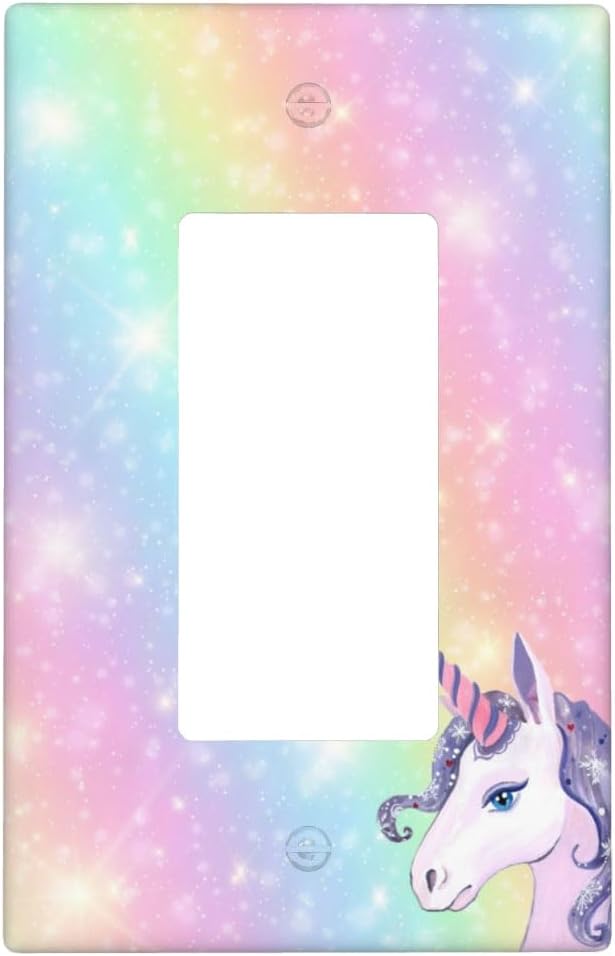 Unicorn Rainbow 1-Gang Rocker Wall Plate, Cute Cartoon Unicorn Switch Plate for Girls Room, Kids Room, Nursery & Bathroom