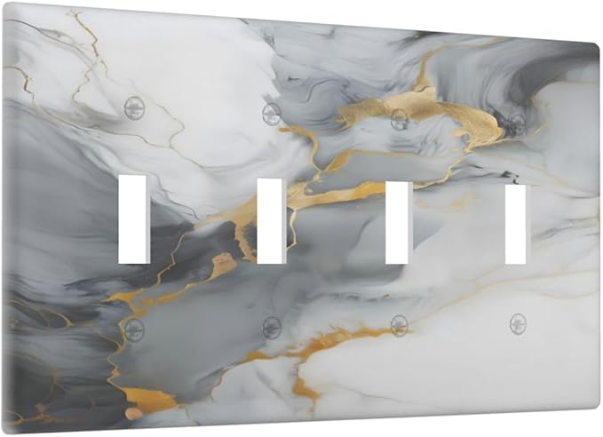 Gold Marble Grey Art Abstract Luxury Print Light Switch Covers Quad Toggle Electrical Faceplate 4 Gang Wall Plate Decorative Switch Plates for Kitchen Bathroom Decor