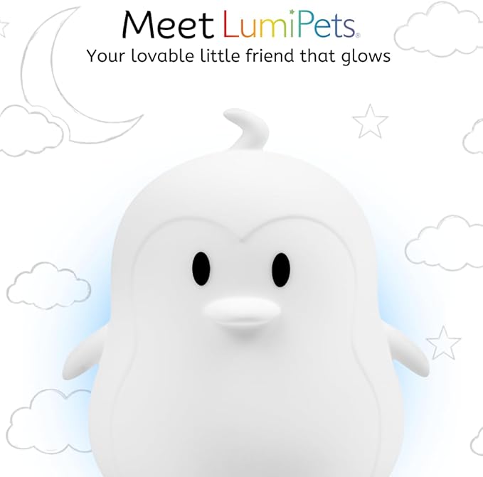 Lumipets Remote Control Silicone Night Light for Kids - Penguin Design with 9 Soft Colors & Sleep Timer - Rechargeable, Battery-Operated Lamp for Bedroom | Baby Nursery, Toddler, Girls, Boys
