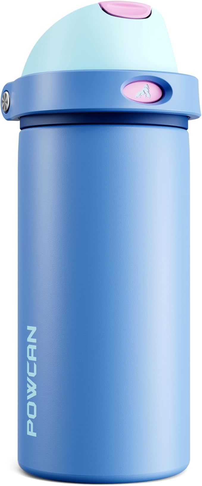 POWCAN 18 oz Metal Sports Water Bottle: 2-in-1 Push-Button Spout & Quick-Flip Straw, Leakproof, Cold 24Hrs, Lockable, Fits Car Cup Holder, Insulated Steel Cup for School, Hiking, Gift (Ohana Blue)