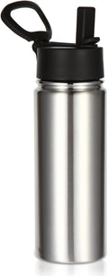 Volhoply 18oz Kids Insulated Water Bottle,Stainless Steel Water Bottles with Straw,Double Wall Vacuum Metal Water Bottle,Wide Mouth Reusable Sports Travel Flask For Cold Drink(Silver,1 Set)