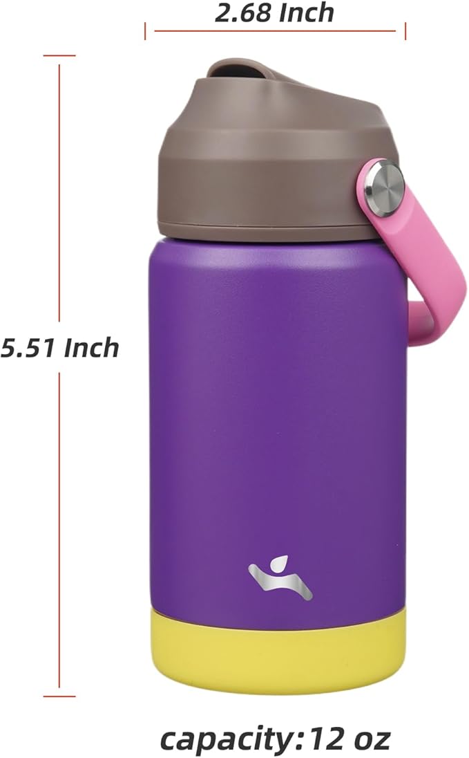 Konokyo Insulated Water Bottle with Straw Lid,12 oz Stainless Steel Vacuum Metal Bottle with Silicone Handle,Violets