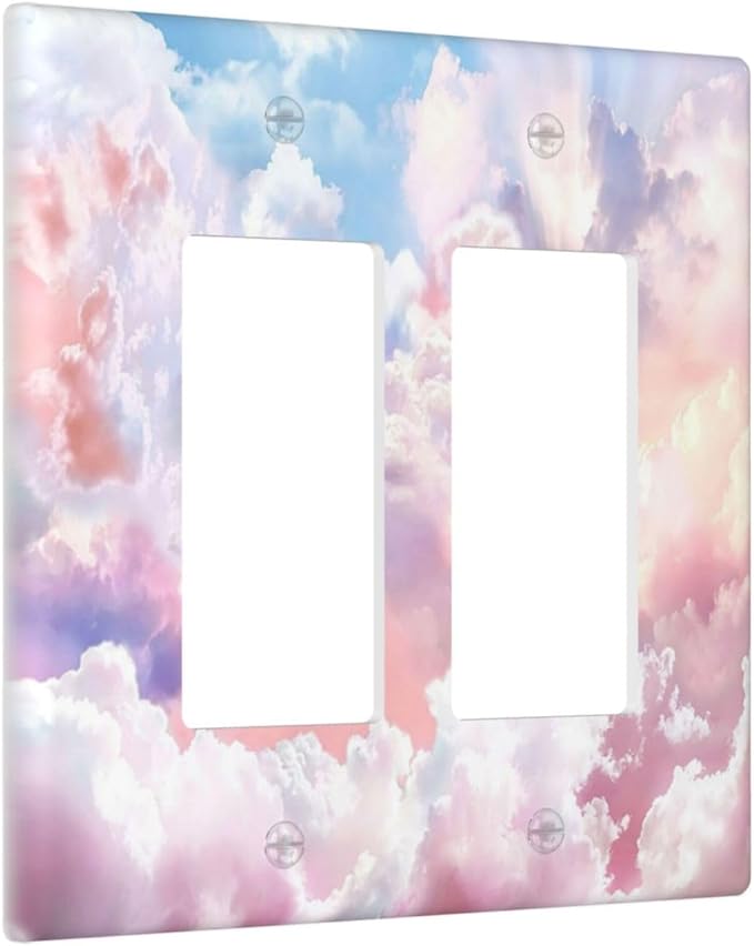 Colorful Abstract Clouds Light Switch Plate Cover 2 Gang Double Rocker Wall Plates Electrical Faceplates Decorative GFCI Outlet Covers for Bedroom Bathroom Kitchen Art Decor