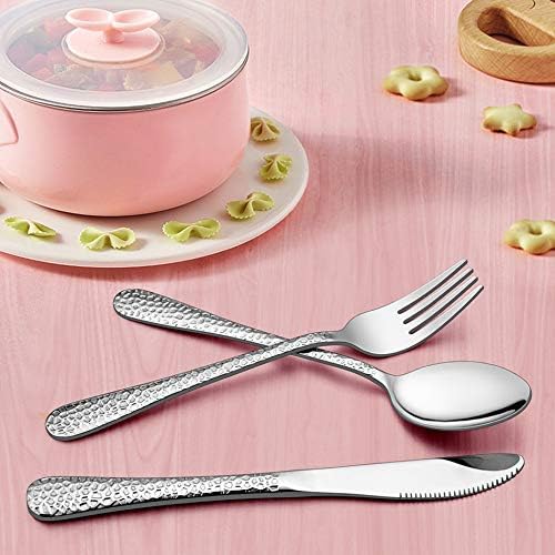 Hammered Kids Utensils Silverware Set, LIANYU 9-Piece Stainless Steel Toddler Child Flatware Cutlery, Cute Baby Feeding Tableware for Boys and Girls, Dishwasher Safe