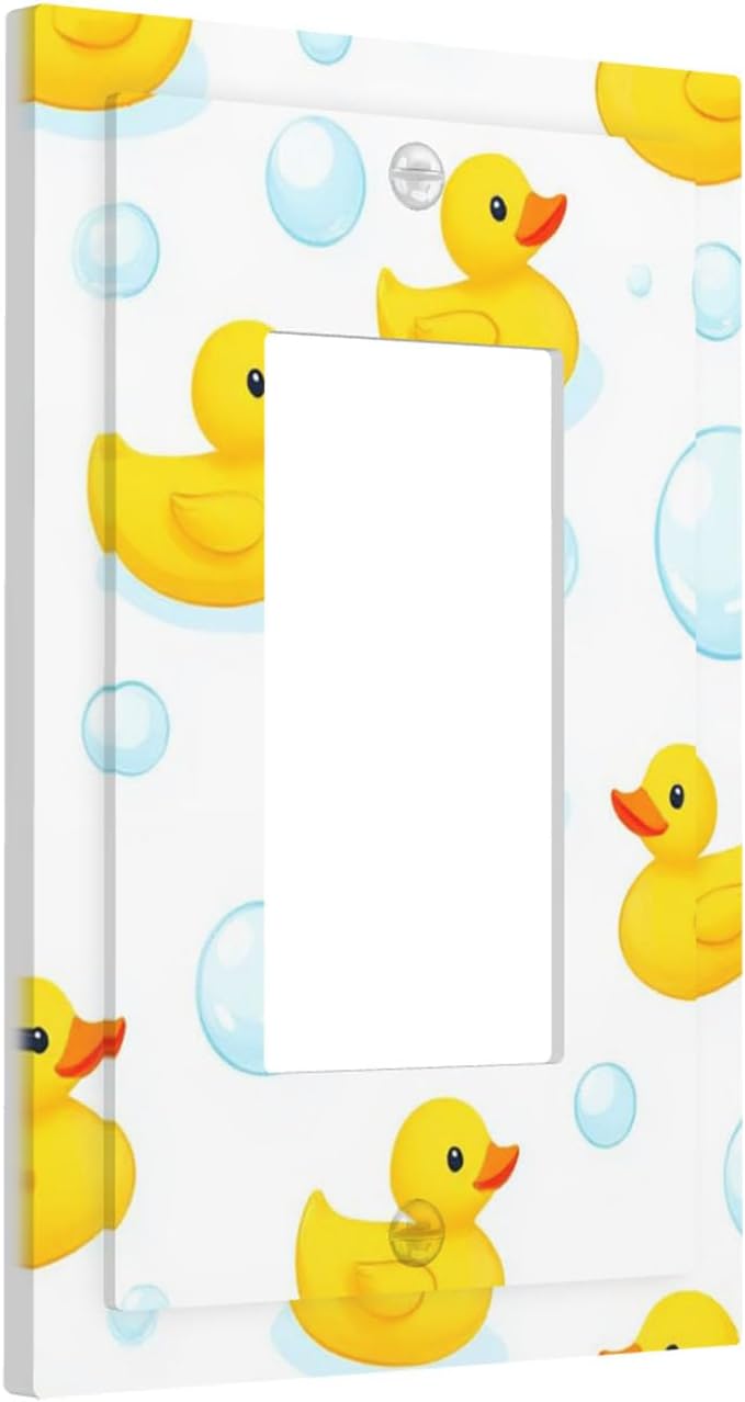 Cheerful Rubber Ducks & Bubbles Bath Time Single Rocker Switch Cover - 1-Gang Standard US Size Bathroom Funny Duck Light Switch Covers for Boys & Girls Bathroom Decor