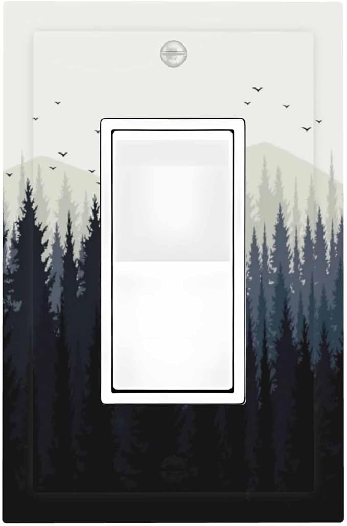 Decorative Outlet Covers Forest Pine Tree Mountains Black Bird 1 Gang Single Rocker Light Switch Cover Plate Wall Plates Gfci Faceplate For Bed Room Farmhouse Decor