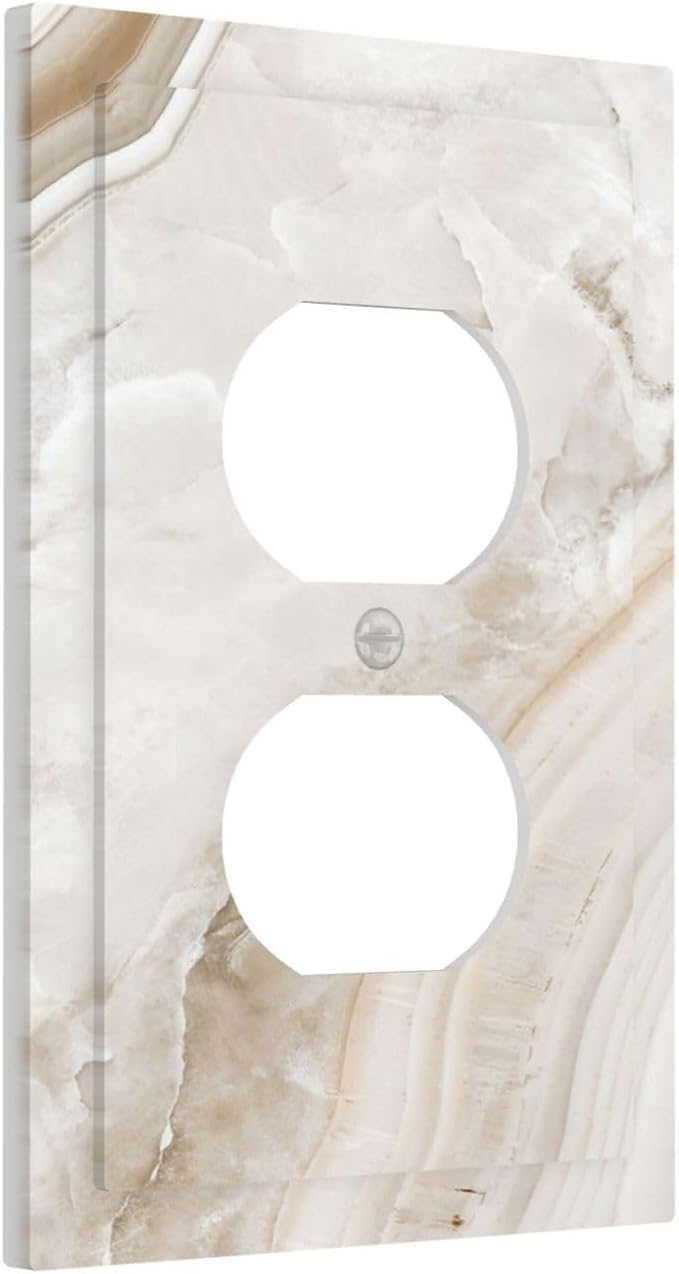 Outlet Covers Beige Marble Pattern 1 Gang Duplex Light Switch Cover Electrical Receptacle Faceplate Wall Plate Decorative Switch Plates for living Room Bedroom Decor