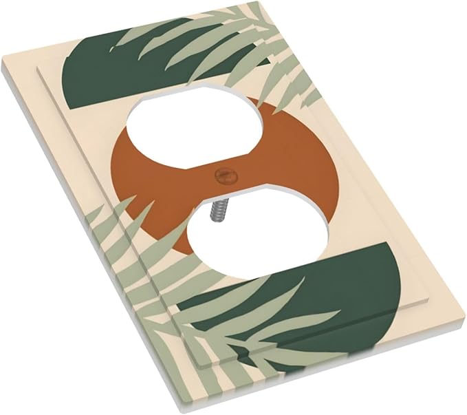 Outlet Covers Vintage Boho Sun Leaf 1 Gang Duplex Light Switch Cover Plate Decorative Wall Plates Electrical Switchplate Receptacle for Bathroom Bedroom Decor（2 Pack）