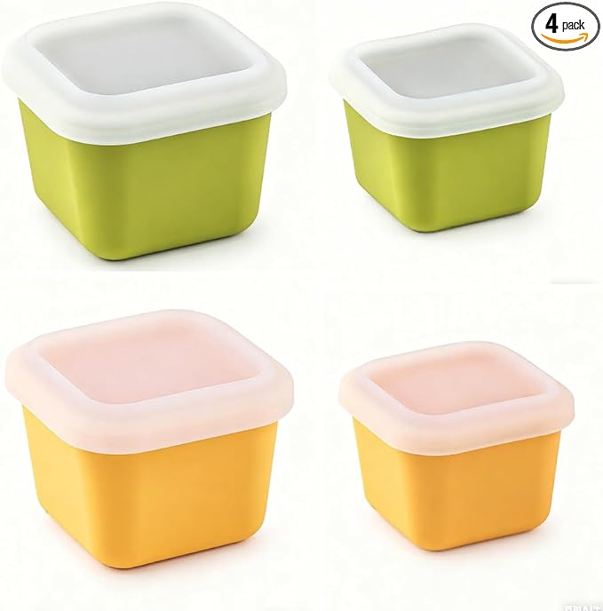 4-Piece Mini Silicone Food Storage Set, BPA-Free Snack Containers & Freezer Trays, Airtight Leakproof Food Savers for Portion Control, Baby Food, Snacks, Freezing