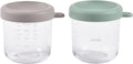 BEABA 2 Pack Glass Baby Food Jars with Soft Silicone Air Tight Lids, 8 oz Glass Storage Containers with Lids, Microwave and Freezer Safe Containers, Sage