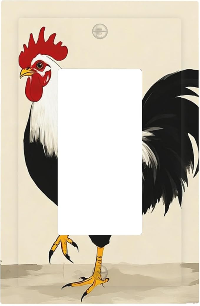 Watercolor Rooster Single Rocker Switch Cover - 1-Gang Standard US Size Farmhouse Rooster Light Switch Covers for Kitchen Living Room Dining Room Decor