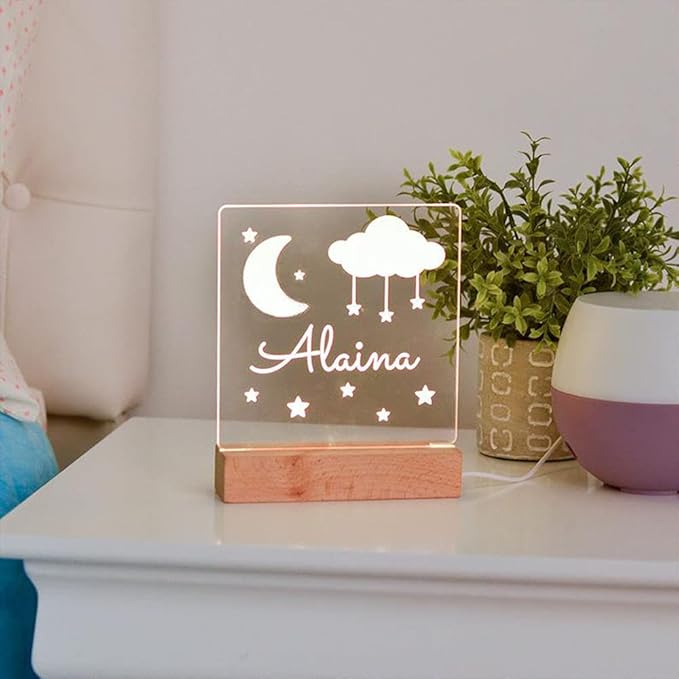 Moon and Stars Custom Name Kids Bedroom, Nursery Personalized Night Light, Childs Playroom, Gift for Kids