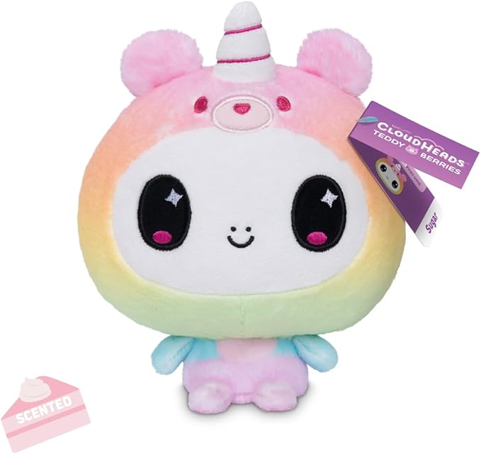TeeTurtle Cloudheads Sugar the Unicorn Plush - 5-Inch Cake Scented Teddy Berries Stuffed Animal with Embroidered Details - Soft Cuddly Plush Toys for Kids, Teens, and Adults