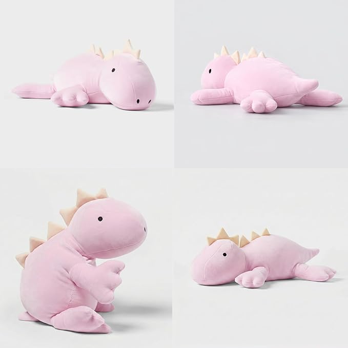 KOWSI® Microwavable Heating Pad Purple Stegosaurus Plush - 1.4 Lb Weighted Stuffed Animal Toy with Tourmaline Beads & Lavender - 16" Squished Long Dinosaur Pillow - Lumbar Back Cushion Lasting Warmth