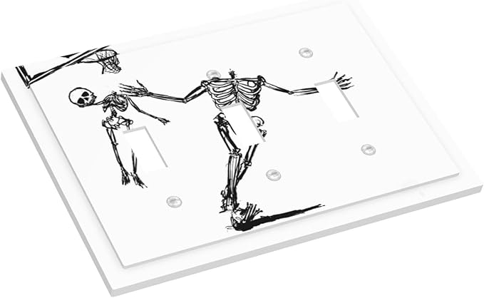 Decorative Switch Plates Skeleton Basketball Funny Skull Stick Figure 3 Gang Wall Plate Triple Toggle Light Switch Cover Faceplate Electrical Wall Panels For Home Office Decor