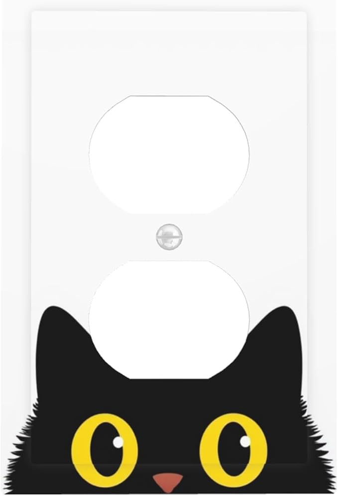 Peeking Cute Black Cat Duplex Wall Plate - 1-Gang Standard US Size Curious Cat Eyes Outlet Covers for Cat Lover Decor