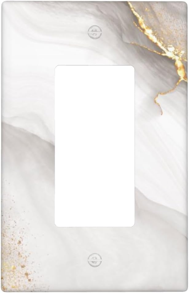 White Gold Gray Marble 1-Gang Rocker Wall Plate, Modern Decorative Switch Plate for Kitchen, Bathroom, Living Room & Bedroom