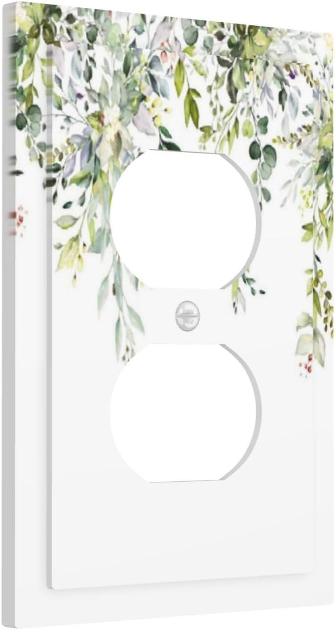 Outlet Covers Green Eucalyptus Leaves Floral Wildflower 1 Gang Duplex Light Switch Cover Decorative Switch Plates Electrical Receptacle Faceplate Wall Plate For Bed Room Living Room Decor