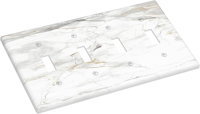 White Marbling Golden Stream Lines Print Light Switch Covers Quad Toggle Electrical Faceplate 4 Gang Wall Plate Decorative Switch Plates Cover for Bathroom Kitchen Decor