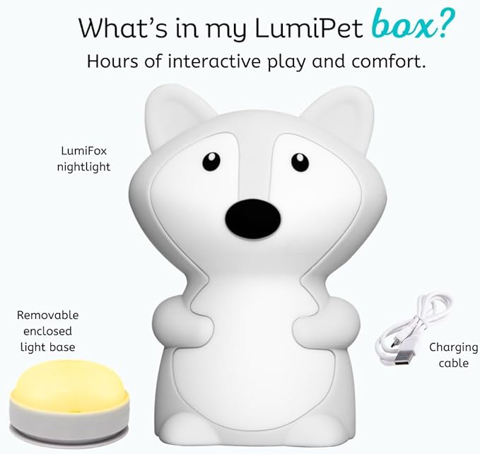Lumipets Junior Fox Night Light, Soft Silicone Material, 8 Soothing Colors, Cordless, Easy Control, Portable