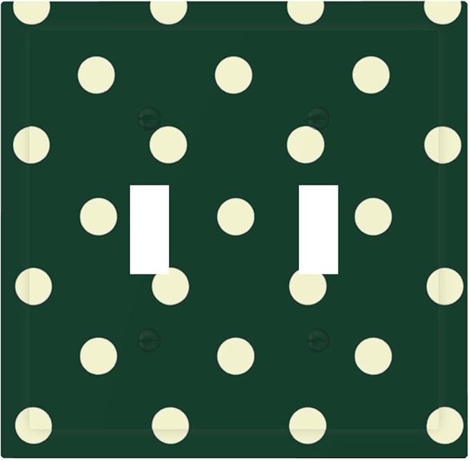 Hunter Green Polka Dot Double Toggle Switch Cover - 2-Gang Standard US Size Retro Preppy Light Switch Covers, Vintage Emerald Dot for All Room Home Decor