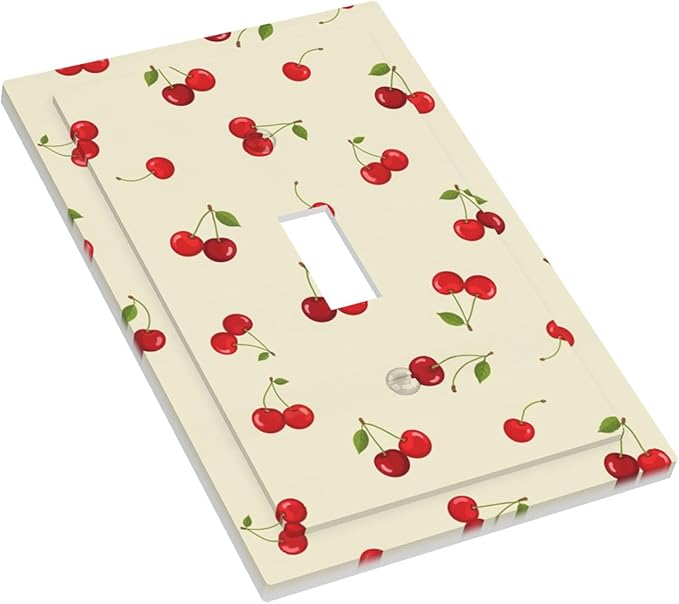 Sweet Cherry Blossom 1-Gang Toggle Light Switch Plate, Cute Cherry Duo Retro Cherry Print Decorative Wall Plate for Girls Room Decor