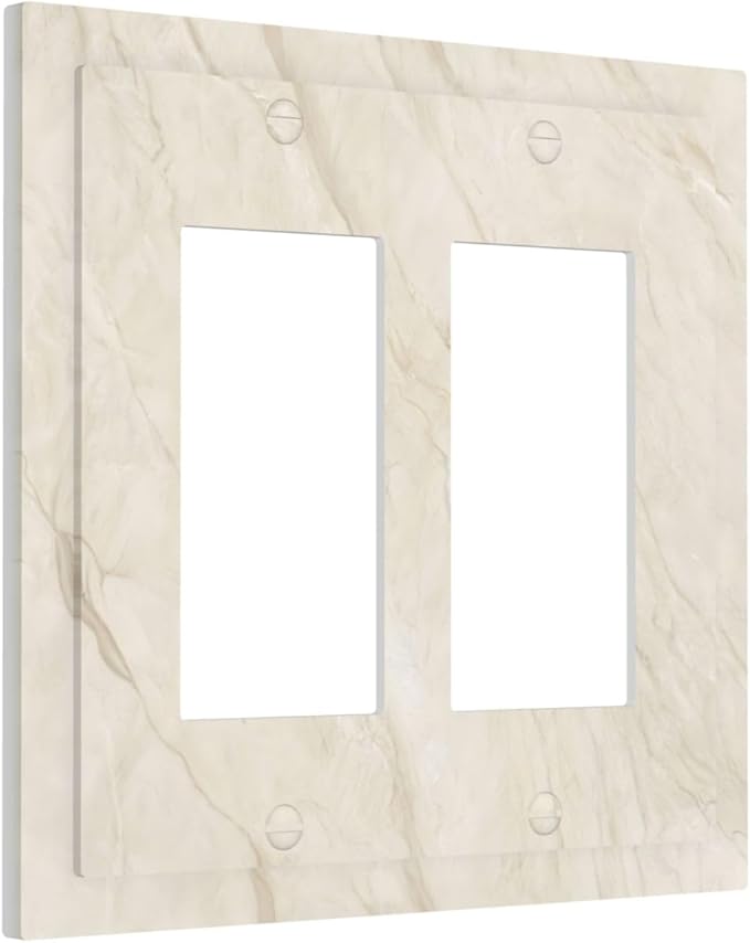White Taupe Marble Abstract Luxury Decorative Outlet Covers 2 Gang Double GFCI Rocker Electrical Wall Panels Light Switch Cover Plate for Bathroom Kitchen Home Decor