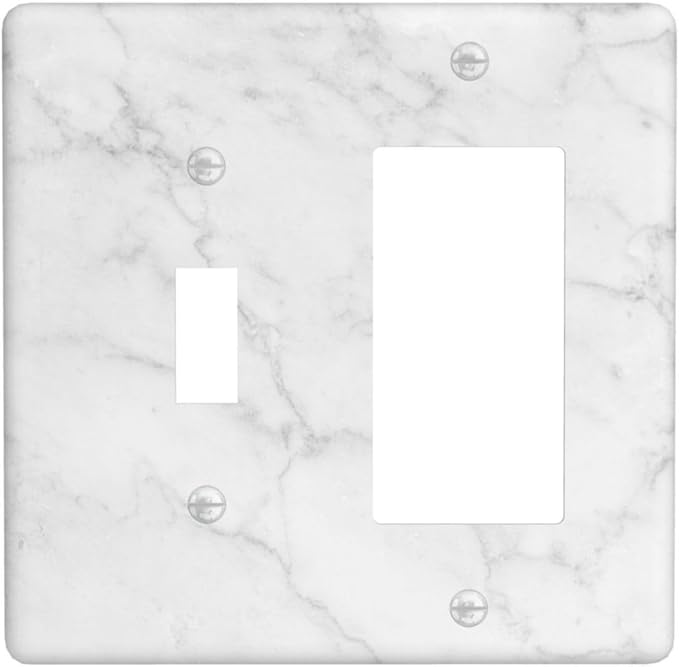 White Marble Faux Printed Double Gang Toggle Rocker Decorative Light Switch Cover, 2-Gang Wall Plate Outlet Cover