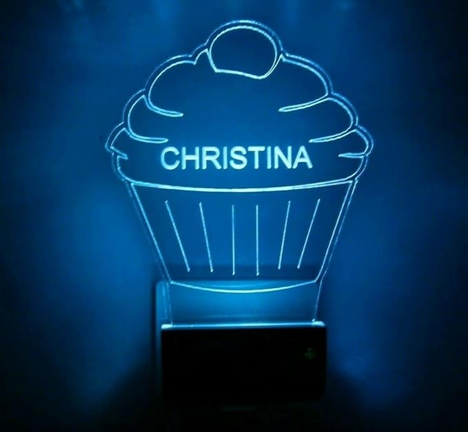 MIRROR MANIA Night Light Multi Color Personalized LED Plug-in, Ultra-Slim Touch Night Light Smart Dusk to Dawn Sensor, Kids Children's Bedroom Kitchen Bathroom Hallway Play Room Variations (Cupcake)