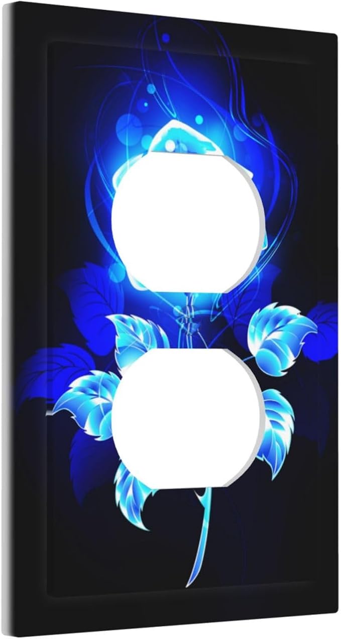 Blue Golden Rose Flower 1 Gang Outlet Plate Covers Decorative Single Duplex Wall Plate Electrical Receptacle Light Switch Cover Electric Switchplate Country Decor