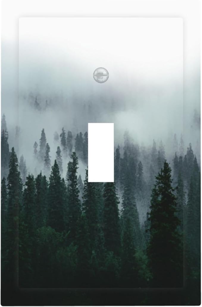 Forest Pine Forest Foggy Mountain Natural Scenery Decorative Light Switch Cover 1 Gang Single Toggle Device Electrical Faceplate Switchplates Decorator Outlet Wall Plate for Bed Room Living Room Decor
