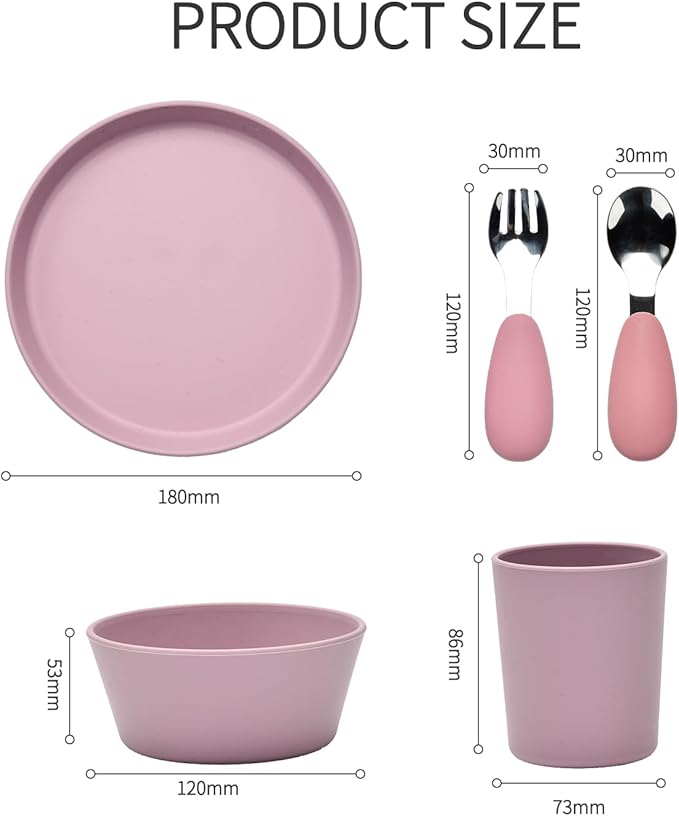 Complete tableware set, 6 pieces, water cups, dinner plates, divided dinner plates, bowls, spoons, and forks. (Purple)