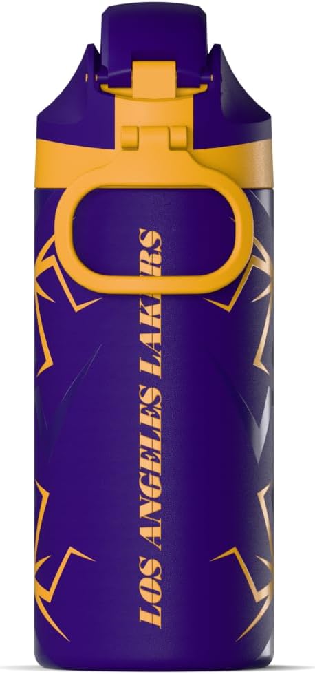 Hydrapeak x NBA Officially Licensed Los Angeles Lakers Oasis 20 oz Insulated Kids Water Bottle, Stainless Steel Water Bottle Kids with Chug Lid, Push Button