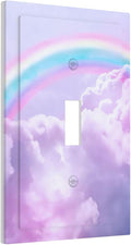 Rainbow in the Clouds Single Toggle Wall Plates Pink Art Panel 1 Gang Light Switch Cover Purple Cloud Switchplate Covers Decorative Cute Dimmer for Bedroom Kidroom Nursery Decor