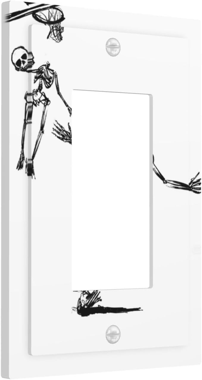 Decorative Outlet Covers Skeleton Basketball Funny Skull Stick Figure 1 Gang Single Rocker Light Switch Cover Plate Wall Plates Gfci Faceplate For Home Office Decor